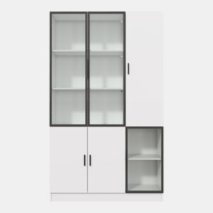 Vitrine de vidro 200 cm - Estante multiusos com luzes LED, porta de vidro e moldura de alumÃnio - Branco