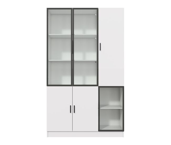 Vitrina de vidrio 200cm - estantería multiusos con luces led, puerta de vidrio y marco de aluminio - blanco