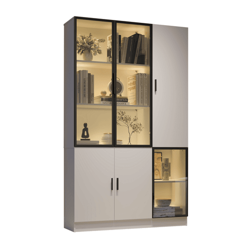 Vitrine de vidro 200 cm - Estante multiusos com luzes LED, porta de vidro e moldura de alumÃnio - Branco Vitrine de vidro 200 cm - Estante multiusos com luzes LED, porta de vidro e moldura de alumÃnio - Branco