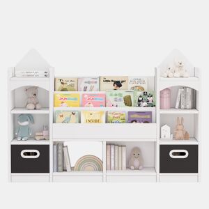 Vitrine alta 70 x 40 x 188 cm - com 2 portas, 6 prateleiras ajustáveis, vitrine de vidro com iluminação LED, estilo moderno - branco e cor de madeira natural