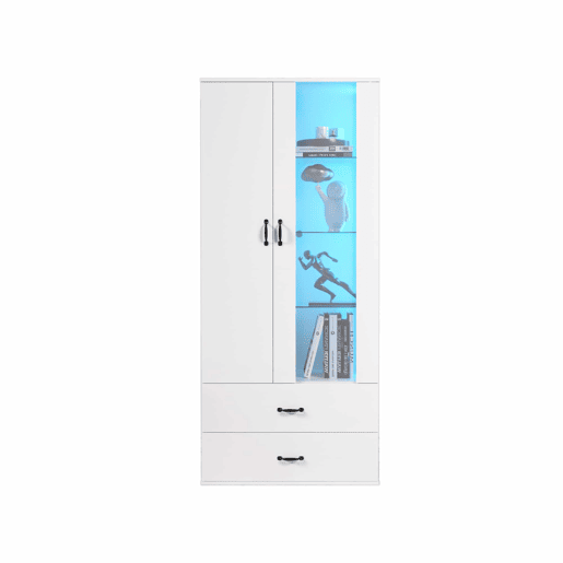 Armário expositor com 2 portas e 2 gavetas e LED - Altura 180cm - Branco Armário expositor com 2 portas e 2 gavetas e LED - Altura 180cm - Branco