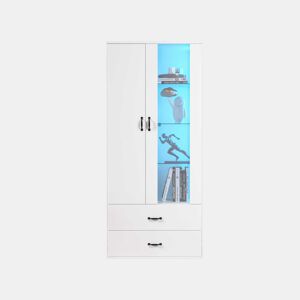 Armário expositor com 2 portas e 2 gavetas e LED - Altura 180cm - Branco