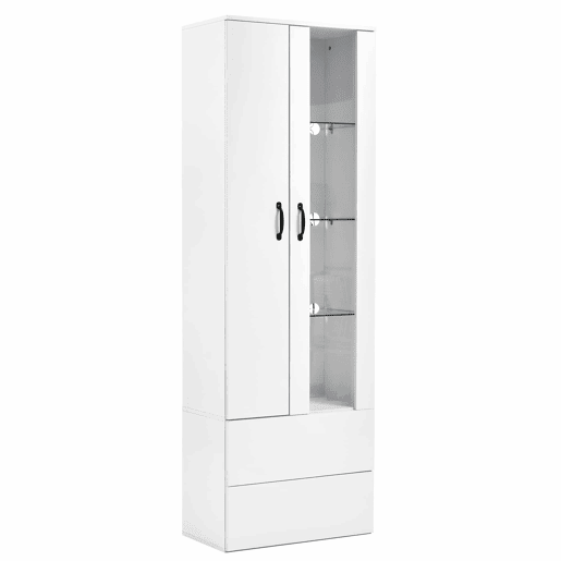 Armário expositor com 2 portas e 2 gavetas e LED - Altura 180cm - Branco Armário expositor com 2 portas e 2 gavetas e LED - Altura 180cm - Branco