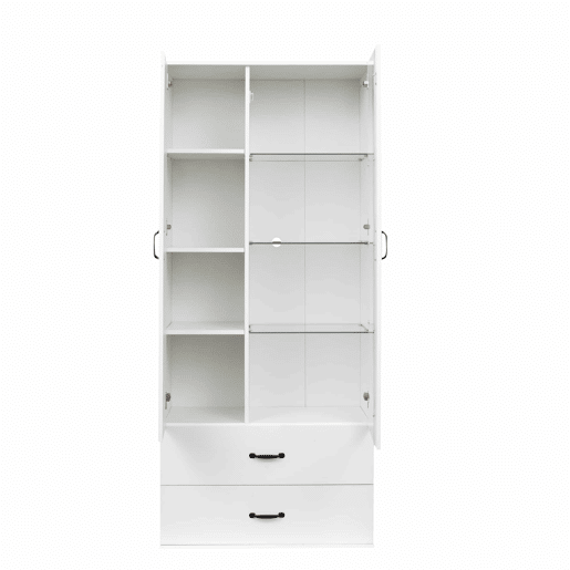 Armário expositor com 2 portas e 2 gavetas e LED - Altura 180cm - Branco Armário expositor com 2 portas e 2 gavetas e LED - Altura 180cm - Branco
