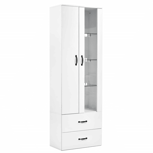 Armário expositor com 2 portas e 2 gavetas e LED - Altura 180cm - Branco Armário expositor com 2 portas e 2 gavetas e LED - Altura 180cm - Branco