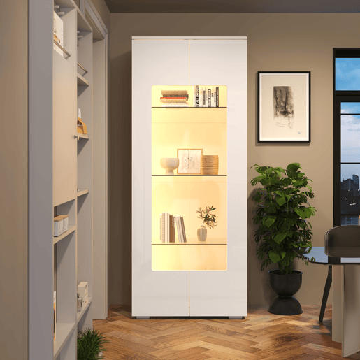 Vitrine 70x40x173 cm - 2 portas acrílicas, LED, vidro temperado, alto brilho - Branco