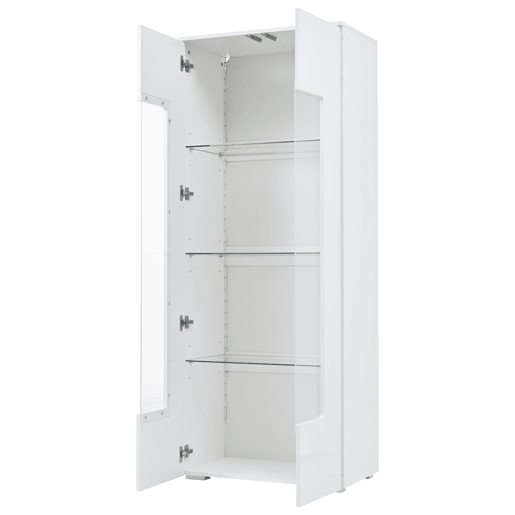 Vitrine 70x40x173 cm - 2 portas acrílicas, LED, vidro temperado, alto brilho - Branco