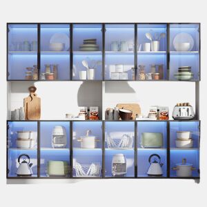 Vitrine 240x34x200 cm - 12 portas, LED, armazenamento multifuncional - Branco