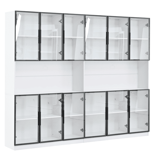 Vitrine 240x34x200 cm - 12 portas, LED, armazenamento multifuncional - Branco Vitrine 240x34x200 cm - 12 portas, LED, armazenamento multifuncional - Branco