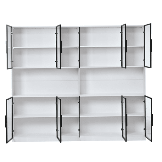 Vitrine 240x34x200 cm - 12 portas, LED, armazenamento multifuncional - Branco Vitrine 240x34x200 cm - 12 portas, LED, armazenamento multifuncional - Branco