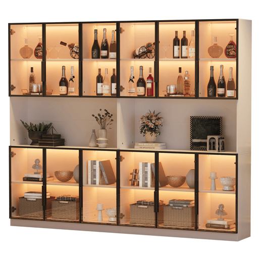 Vitrine 240x34x200 cm - 12 portas, LED, armazenamento multifuncional - Branco Vitrine 240x34x200 cm - 12 portas, LED, armazenamento multifuncional - Branco
