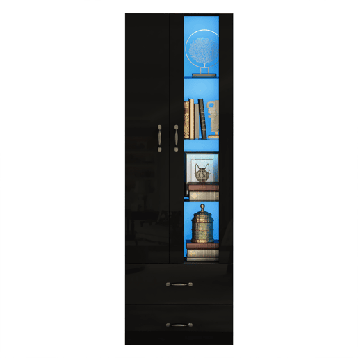 Vitrine LED com 2 portas - Porta transparente, independente, sala de estar - Preto Vitrine LED com 2 portas - Porta transparente, independente, sala de estar - Preto