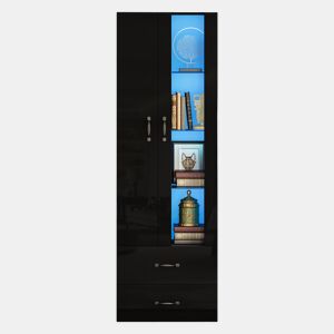 Vitrine LED com 2 portas - Porta transparente, independente, sala de estar - Preto