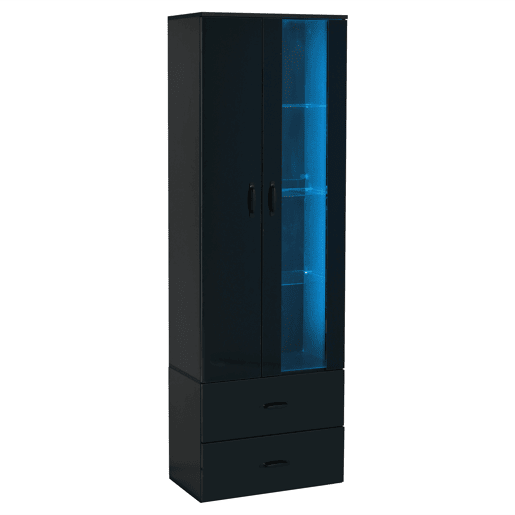 Vitrine LED com 2 portas - Porta transparente, independente, sala de estar - Preto Vitrine LED com 2 portas - Porta transparente, independente, sala de estar - Preto
