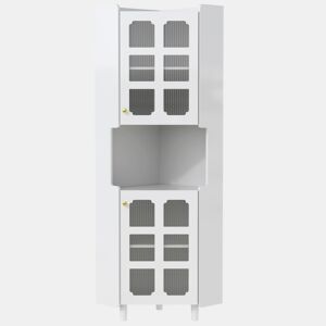 Armário de canto com iluminação LED - multifuncional, acabamento lacado, MDF, para sala de estar, quarto, casa de banho, sala de jantar - Branco
