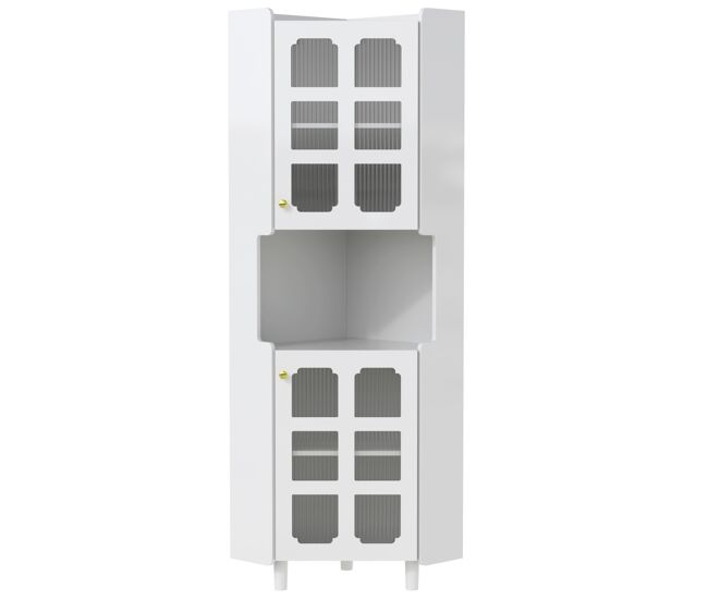 Armario esquinero led - multifuncional, acabado lacado, mdf, para salón, dormitorio, baño, comedor - blanco