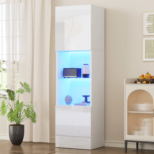 Vitrine alta 45x35x160 cm - com LED, 1 prateleira de vidro - branca Vitrine alta 45x35x160 cm - com LED, 1 prateleira de vidro - branca