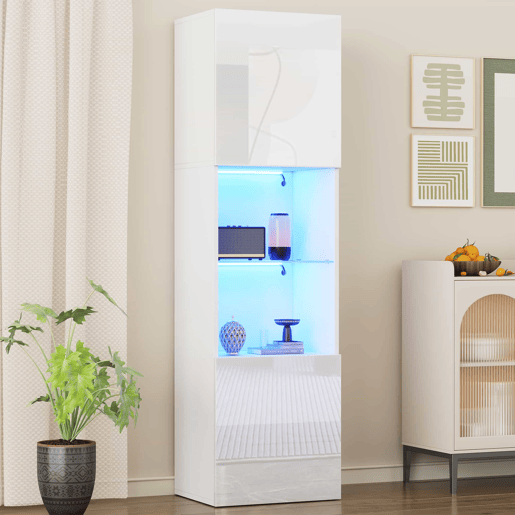 Vitrine alta 45x35x160 cm - com LED, 1 prateleira de vidro - branca Vitrine alta 45x35x160 cm - com LED, 1 prateleira de vidro - branca