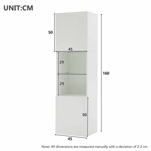 Vitrine alta 45x35x160 cm - com LED, 1 prateleira de vidro - branca Vitrine alta 45x35x160 cm - com LED, 1 prateleira de vidro - branca