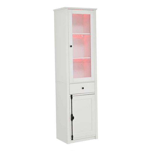 Armário vitrina alto 55×40×200 cm - com 1 gaveta, 2 portas, vitrina de vidro com iluminação LED, puxadores em metal e liga de alumínio - branco Armário vitrina alto 55×40×200 cm - com 1 gaveta, 2 portas, vitrina de vidro com iluminação LED, puxadores em metal e liga de alumínio - branco