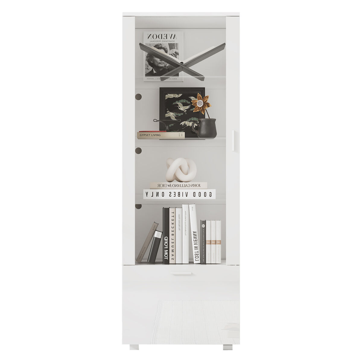 Vitrina 50x40x160cm - led, puerta acrílica, 3 estantes - blanco alto brillo