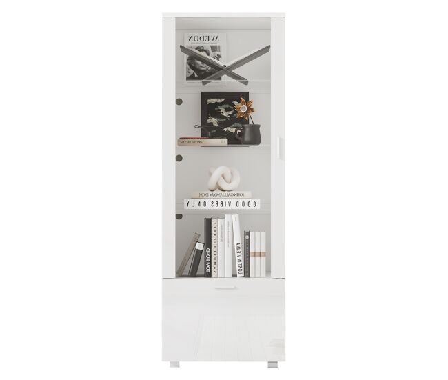 Vitrina 50x40x160cm - led, puerta acrílica, 3 estantes - blanco alto brillo