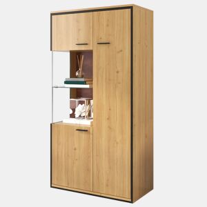 Vitrine moderna 150 cm - Com iluminação LED, portas de vidro, prateleiras multifuncionais, grande capacidade de armazenamento - Natural