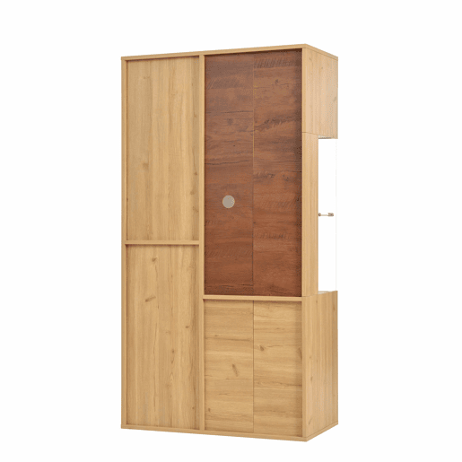 Vitrine moderna 150 cm - Com iluminação LED, portas de vidro, prateleiras multifuncionais, grande capacidade de armazenamento - Natural Vitrine moderna 150 cm - Com iluminação LED, portas de vidro, prateleiras multifuncionais, grande capacidade de armazenamento - Natural