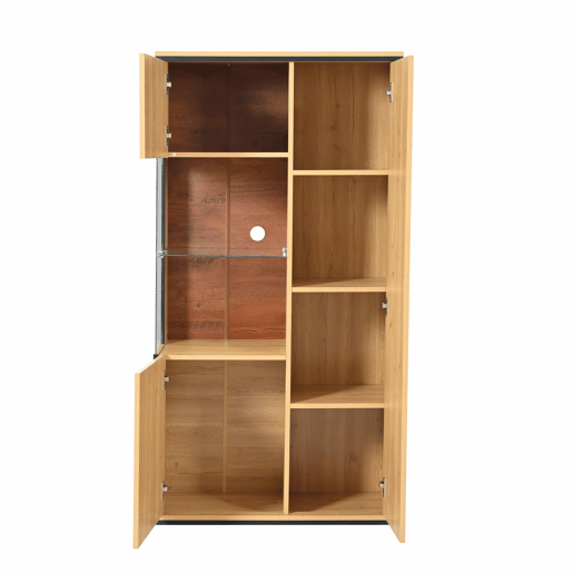 Vitrine moderna 150 cm - Com iluminação LED, portas de vidro, prateleiras multifuncionais, grande capacidade de armazenamento - Natural Vitrine moderna 150 cm - Com iluminação LED, portas de vidro, prateleiras multifuncionais, grande capacidade de armazenamento - Natural