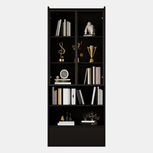 Vitrine alta 80 x 34 x 180 cm - 1 gaveta, portas de vidro, LED, compartimento aberto, prateleira de pé - preto