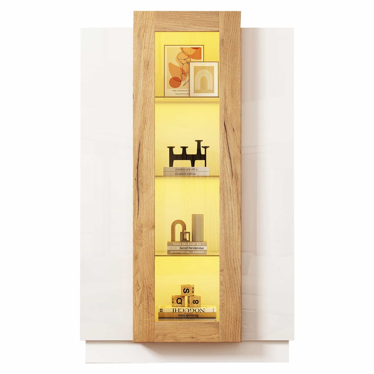 Mueble de salón 74x40x120 cm - vitrina con 3 puertas, led, estante de vidrio y cajón - alto brillo