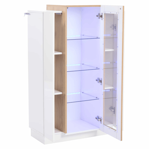 Móvel de sala 74x40x120 cm - Vitrine com 3 portas, LED, prateleira de vidro e gaveta - Alto brilho Móvel de sala 74x40x120 cm - Vitrine com 3 portas, LED, prateleira de vidro e gaveta - Alto brilho