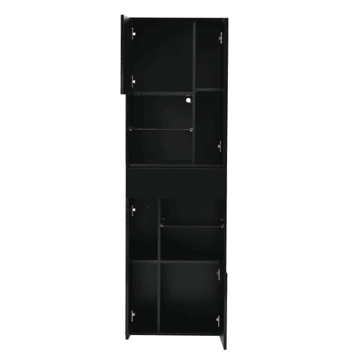 Vitrine + 55x38x170 cm - 1 gaveta, 4 portas, LED, alto brilho - Preto
