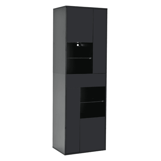 Vitrine + 55x38x170 cm - 1 gaveta, 4 portas, LED, alto brilho - Preto