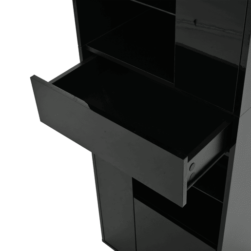 Vitrine + 55x38x170 cm - 1 gaveta, 4 portas, LED, alto brilho - Preto