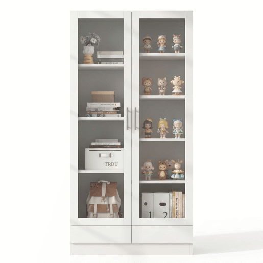 Vitrine 80×40×160 cm - com portas de vidro, 2 gavetas e armário de arrumação multifuncional - Branco