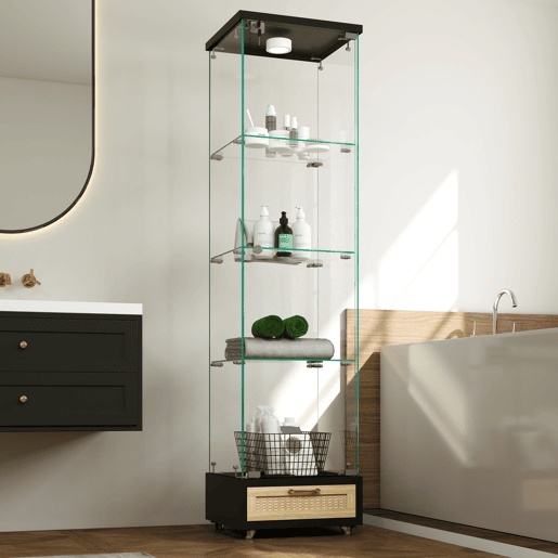 Vitrine moderna em vidro 167 x 42,5 x 36,5 cm - com LED, 1 porta e 4 prateleiras - preta Vitrine moderna em vidro 167 x 42,5 x 36,5 cm - com LED, 1 porta e 4 prateleiras - preta