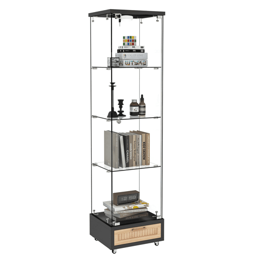 Vitrine moderna em vidro 167 x 42,5 x 36,5 cm - com LED, 1 porta e 4 prateleiras - preta Vitrine moderna em vidro 167 x 42,5 x 36,5 cm - com LED, 1 porta e 4 prateleiras - preta