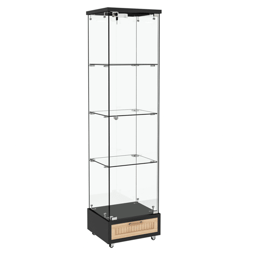 Vitrine moderna em vidro 167 x 42,5 x 36,5 cm - com LED, 1 porta e 4 prateleiras - preta Vitrine moderna em vidro 167 x 42,5 x 36,5 cm - com LED, 1 porta e 4 prateleiras - preta