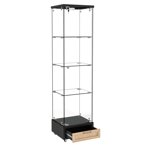 Vitrine moderna em vidro 167 x 42,5 x 36,5 cm - com LED, 1 porta e 4 prateleiras - preta Vitrine moderna em vidro 167 x 42,5 x 36,5 cm - com LED, 1 porta e 4 prateleiras - preta