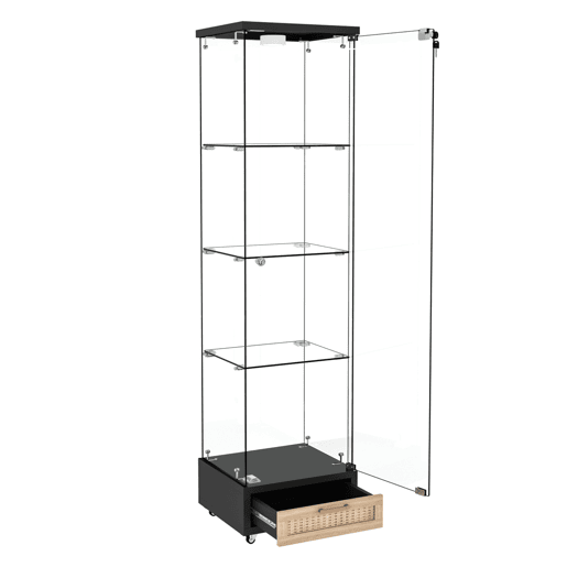 Vitrine moderna em vidro 167 x 42,5 x 36,5 cm - com LED, 1 porta e 4 prateleiras - preta Vitrine moderna em vidro 167 x 42,5 x 36,5 cm - com LED, 1 porta e 4 prateleiras - preta