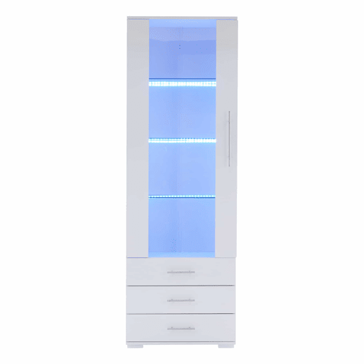 Vitrine de pé 60x35x180 cm - Vitrine de vidro com LED, vertical, com 3 gavetas - Branco Vitrine de pé 60x35x180 cm - Vitrine de vidro com LED, vertical, com 3 gavetas - Branco
