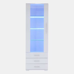 Vitrine de pé 60x35x180 cm - Vitrine de vidro com LED, vertical, com 3 gavetas - Branco