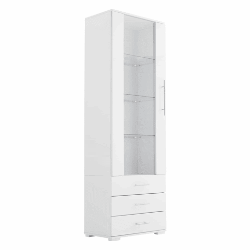 Vitrine de pé 60x35x180 cm - Vitrine de vidro com LED, vertical, com 3 gavetas - Branco Vitrine de pé 60x35x180 cm - Vitrine de vidro com LED, vertical, com 3 gavetas - Branco