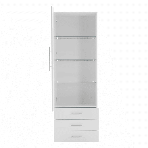 Vitrine de pé 60x35x180 cm - Vitrine de vidro com LED, vertical, com 3 gavetas - Branco Vitrine de pé 60x35x180 cm - Vitrine de vidro com LED, vertical, com 3 gavetas - Branco