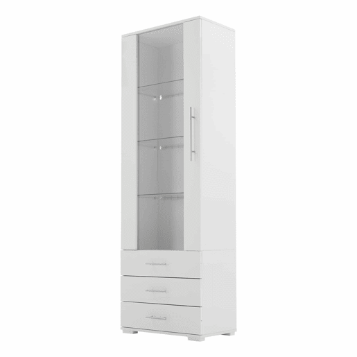 Vitrine de pé 60x35x180 cm - Vitrine de vidro com LED, vertical, com 3 gavetas - Branco Vitrine de pé 60x35x180 cm - Vitrine de vidro com LED, vertical, com 3 gavetas - Branco