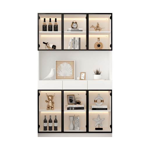 Vitrine de vidro 200 cm - Estante multiusos com luzes LED - Branco Vitrine de vidro 200 cm - Estante multiusos com luzes LED - Branco