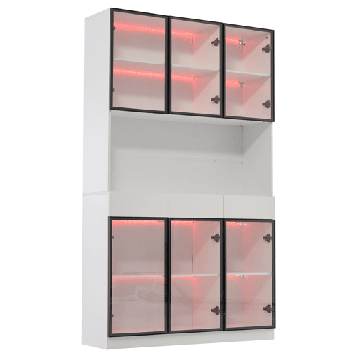 Vitrine de vidro 200 cm - Estante multiusos com luzes LED - Branco Vitrine de vidro 200 cm - Estante multiusos com luzes LED - Branco