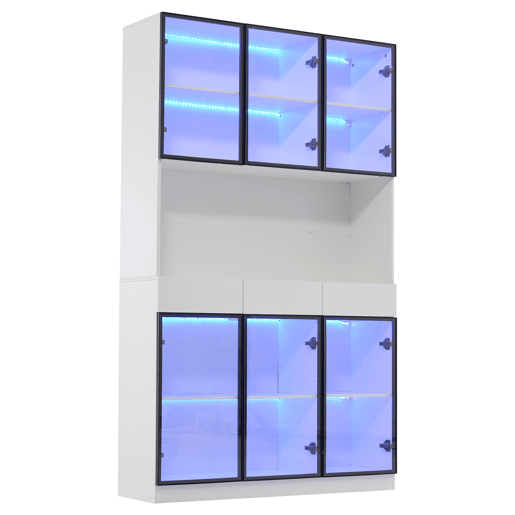 Vitrine de vidro 200 cm - Estante multiusos com luzes LED - Branco Vitrine de vidro 200 cm - Estante multiusos com luzes LED - Branco