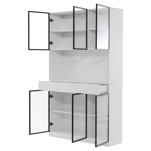 Vitrine de vidro 200 cm - Estante multiusos com luzes LED - Branco Vitrine de vidro 200 cm - Estante multiusos com luzes LED - Branco
